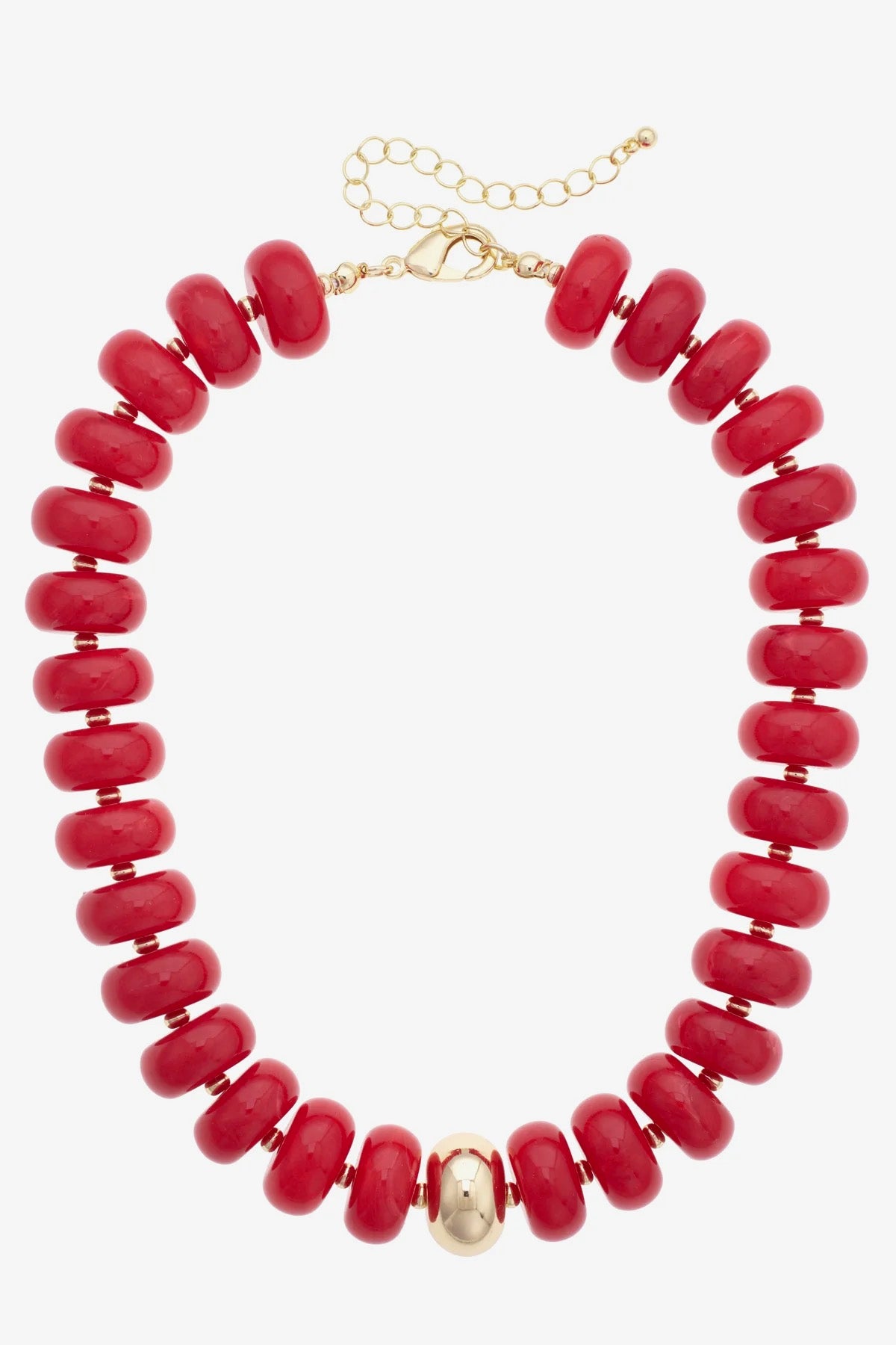 Beaded Resin Red and Gold Necklace