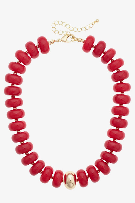 Beaded Resin Red and Gold Necklace