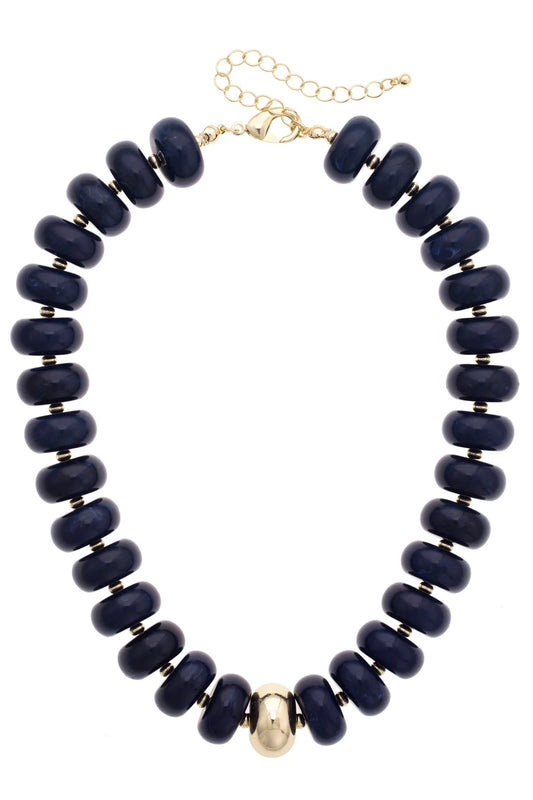Beaded Resin Navy and Gold Necklace