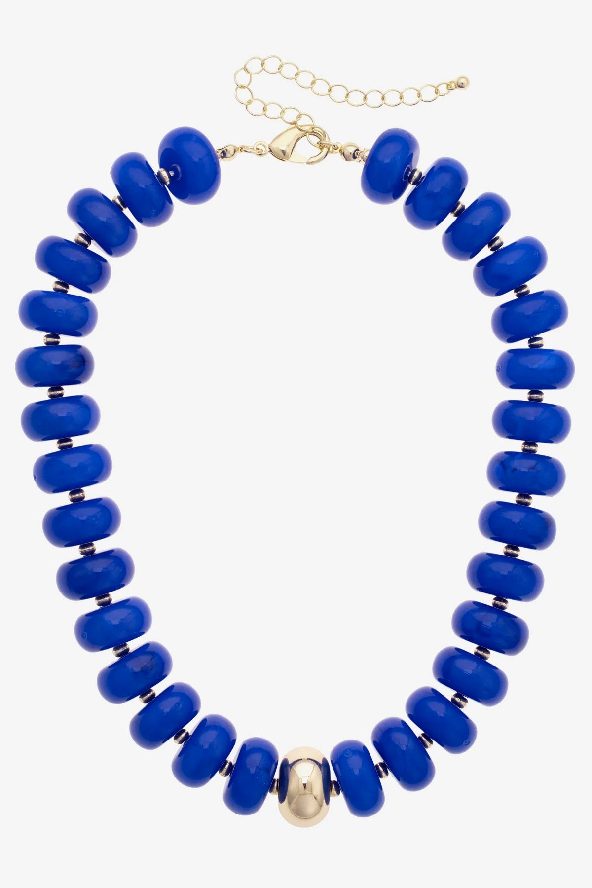 Beaded Resin Royal Blue and Gold Necklace