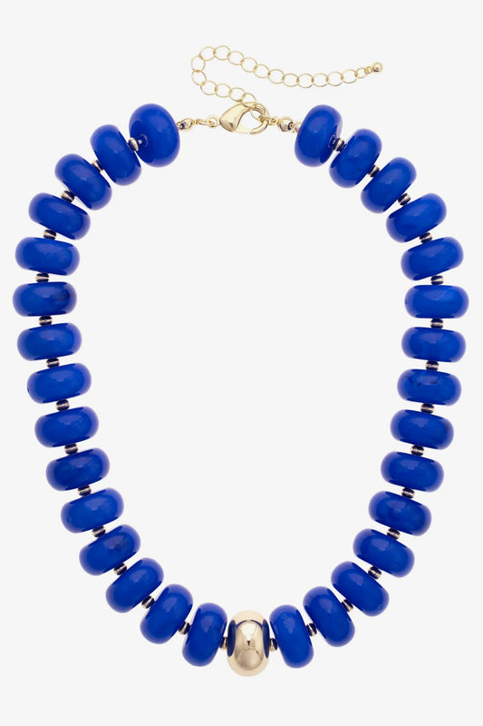 Beaded Resin Royal Blue and Gold Necklace