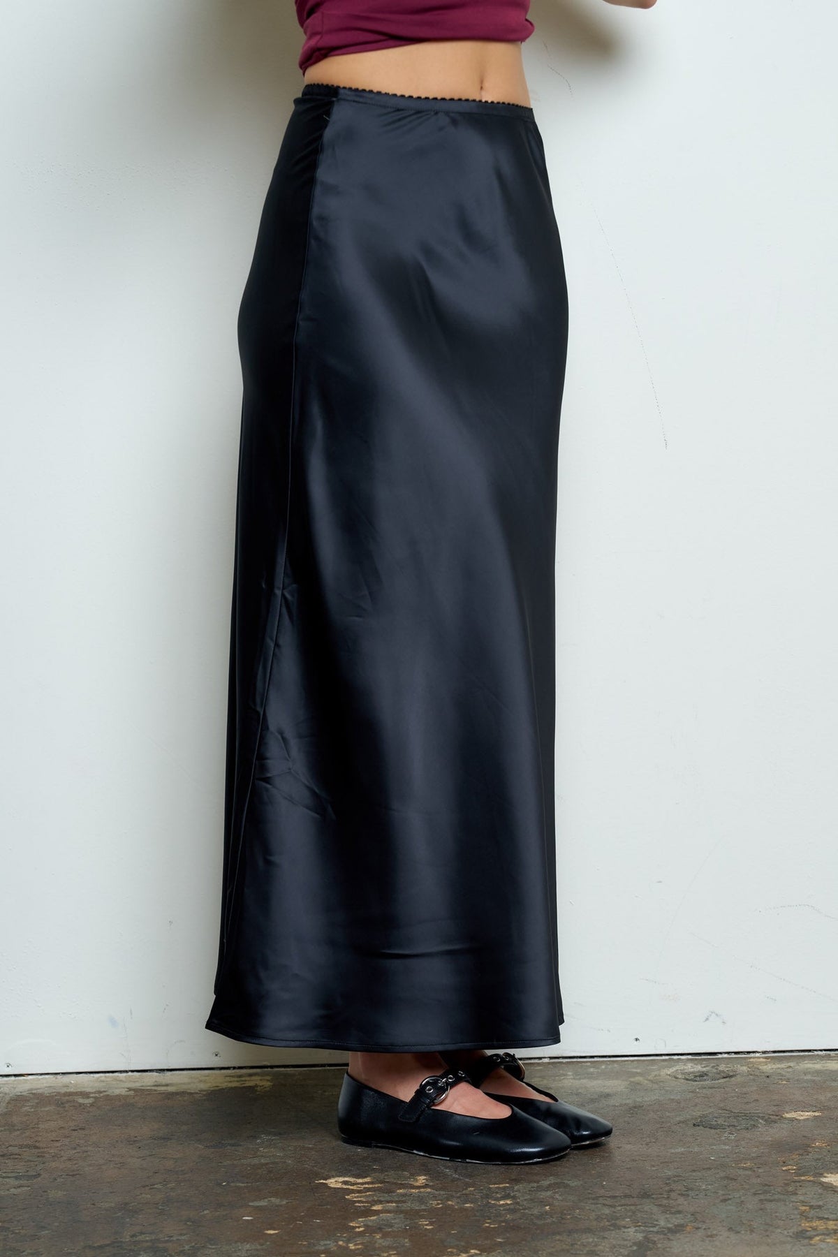 Women's Satin Slip Maxi Skirt in Black