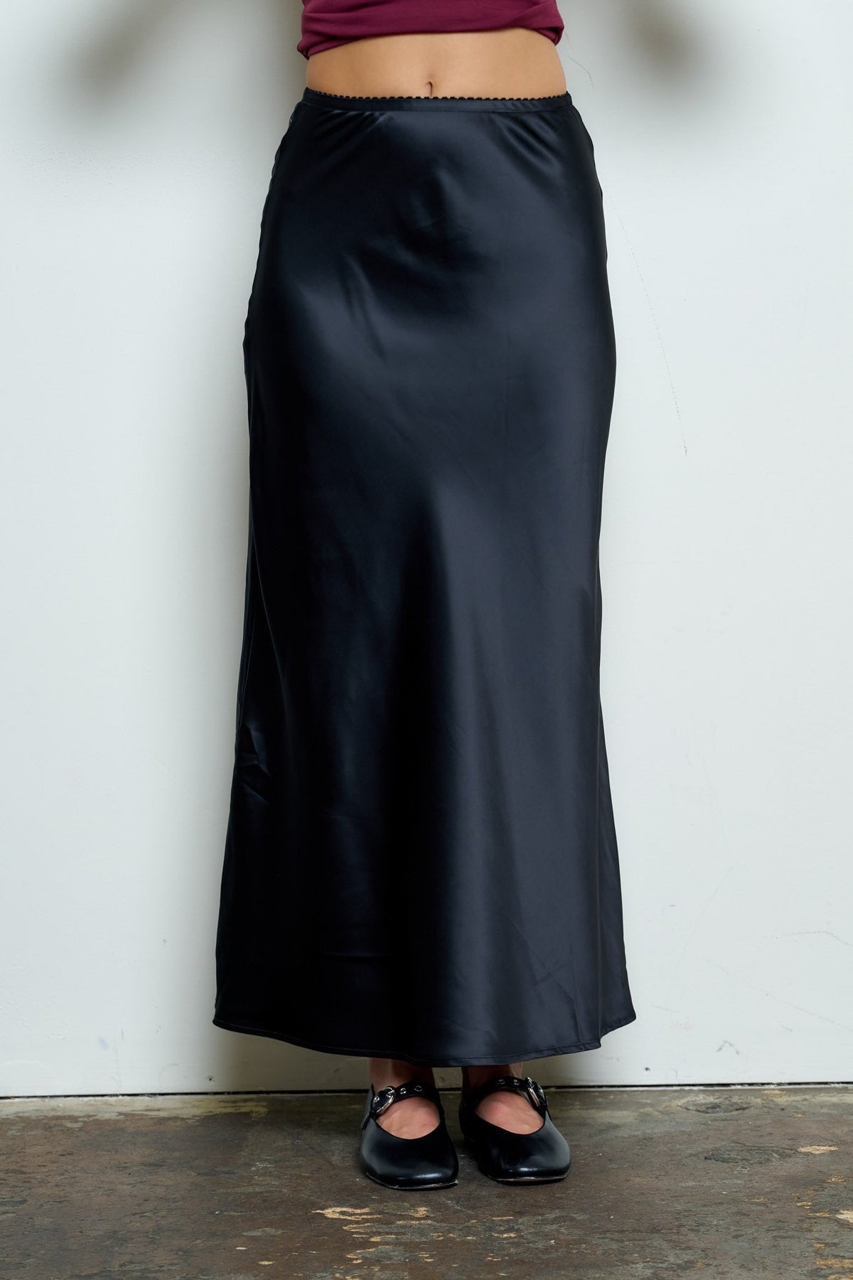 Women's Satin Slip Maxi Skirt in Black
