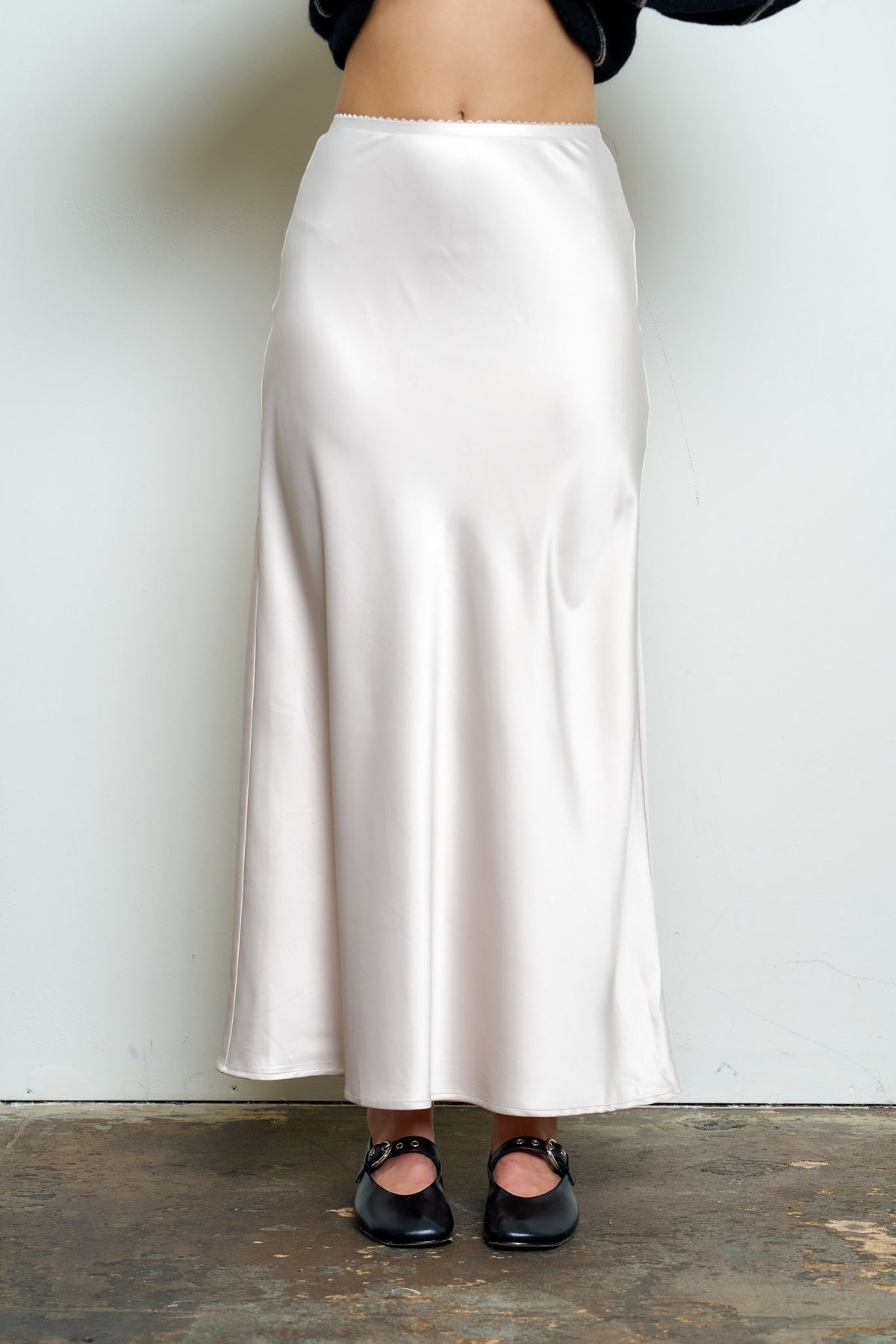 Women's Satin Slip Maxi Skirt in Off-White