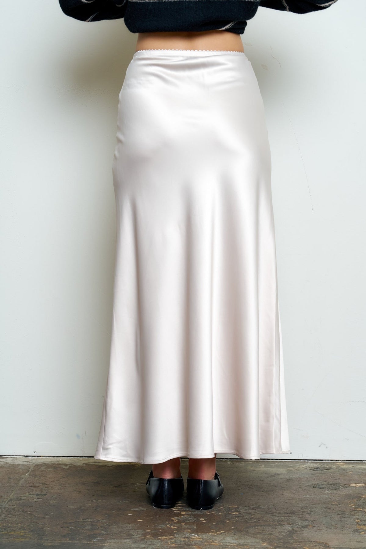 Women's Satin Slip Maxi Skirt in Off-White