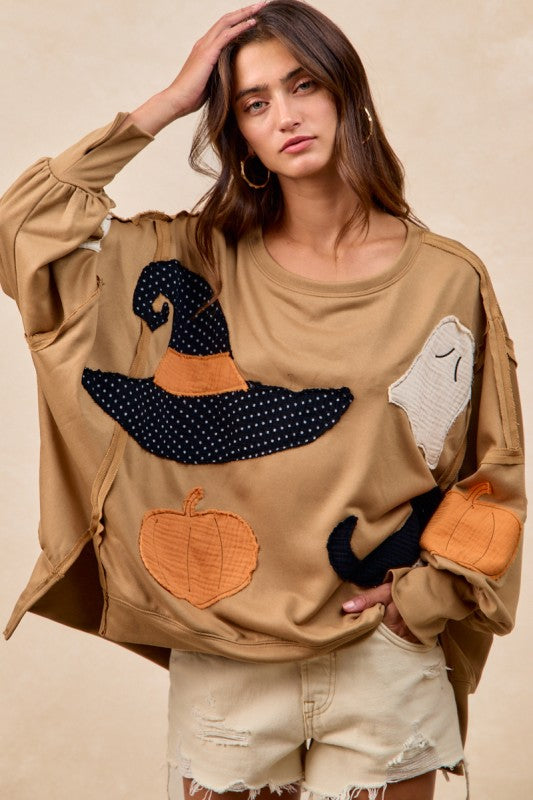 Women's Halloween Theme Patchwork French Terry Sweatshirt