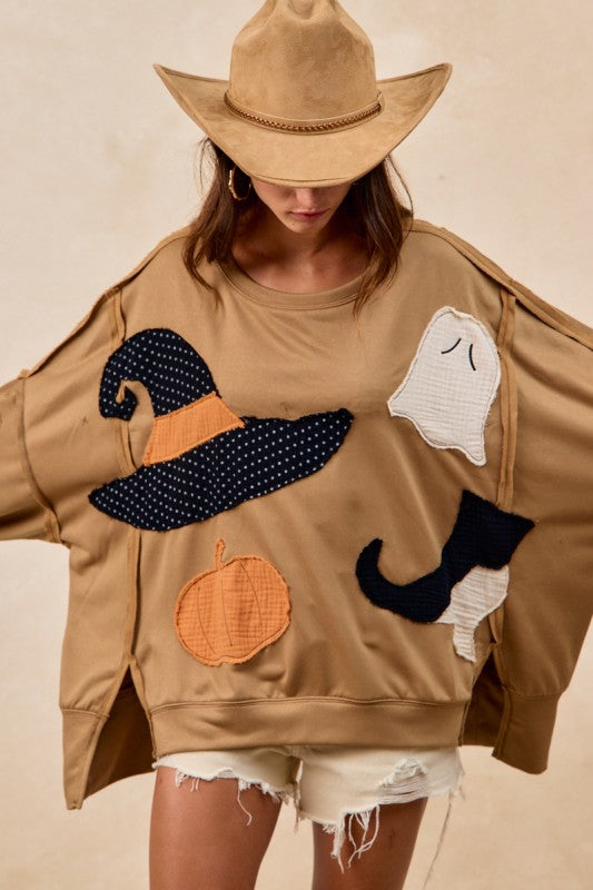 Women's Halloween Theme Patchwork French Terry Sweatshirt