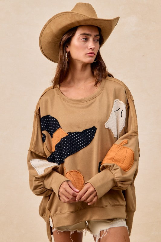 Women's Halloween Theme Patchwork French Terry Sweatshirt