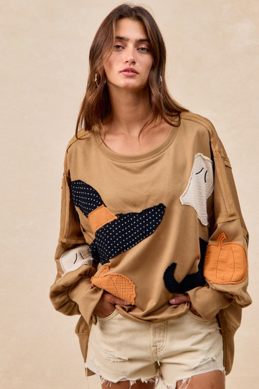 Women's Halloween Theme Patchwork French Terry Sweatshirt
