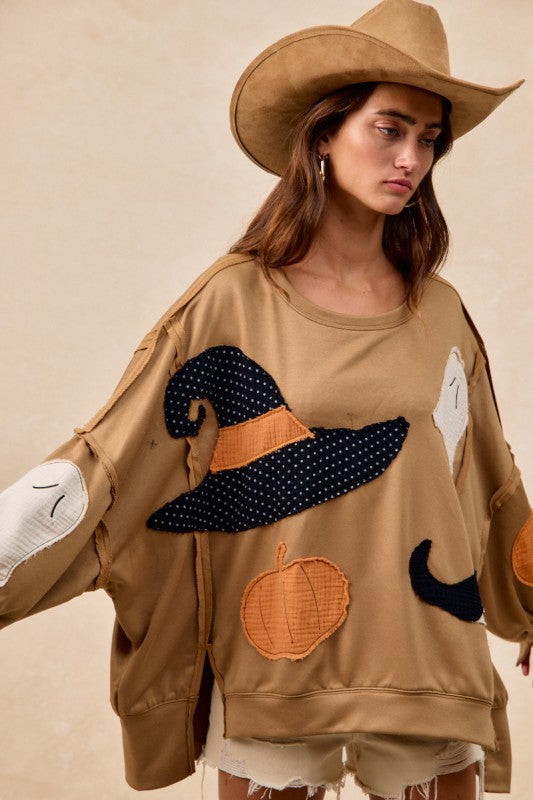 Women's Halloween Theme Patchwork French Terry Sweatshirt