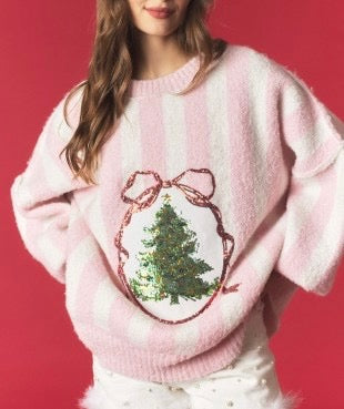 Women's Christmas Sequins Striped Oversized Sweater