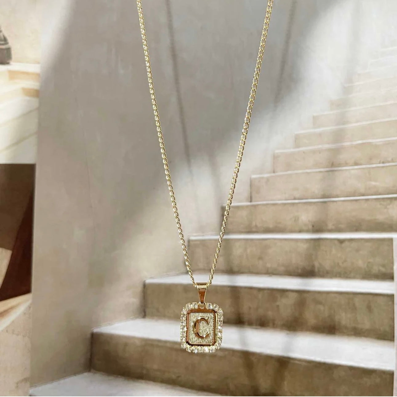 BRACHA Gold Filled Royal Initial Card Necklace