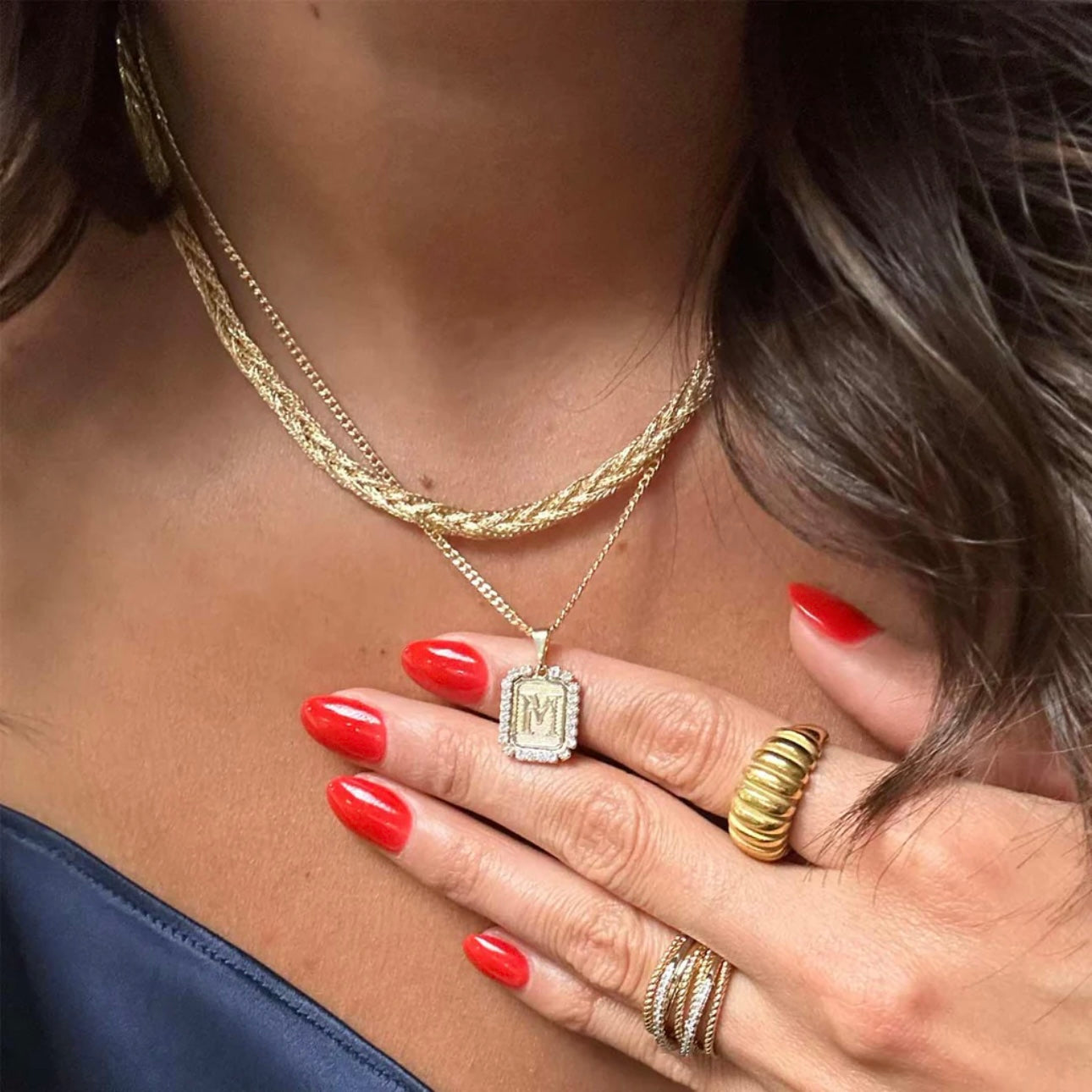 BRACHA Gold Filled Royal Initial Card Necklace