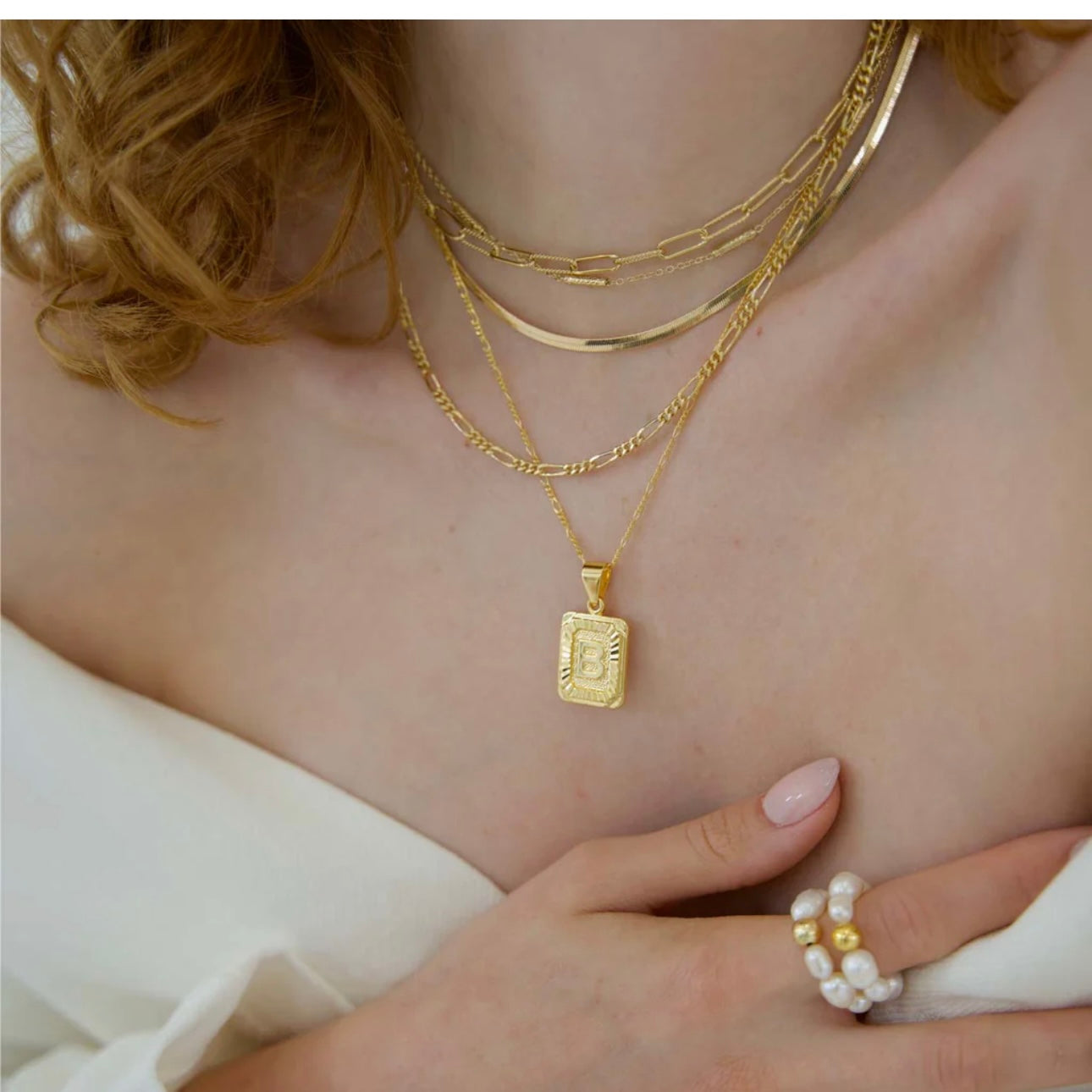 BRACHA Gold Plated Initial Card Necklace