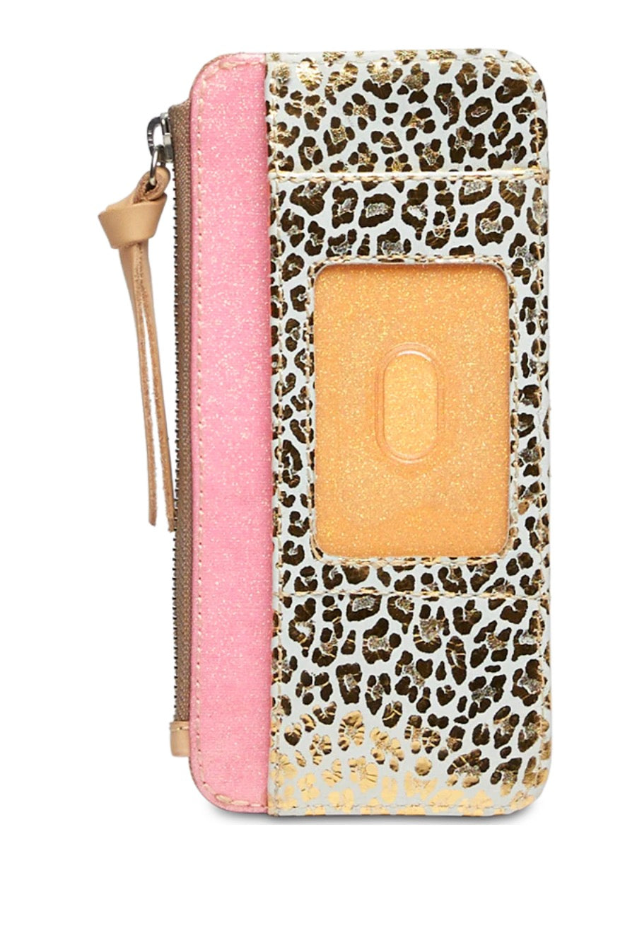 Phone case with leopard print and pink accents on a white background