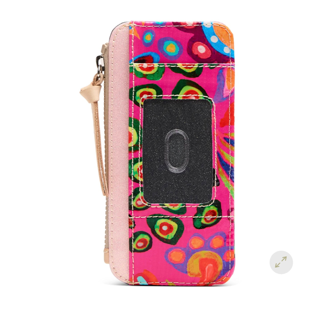 Colorful patterned wallet with a card holder on a white background