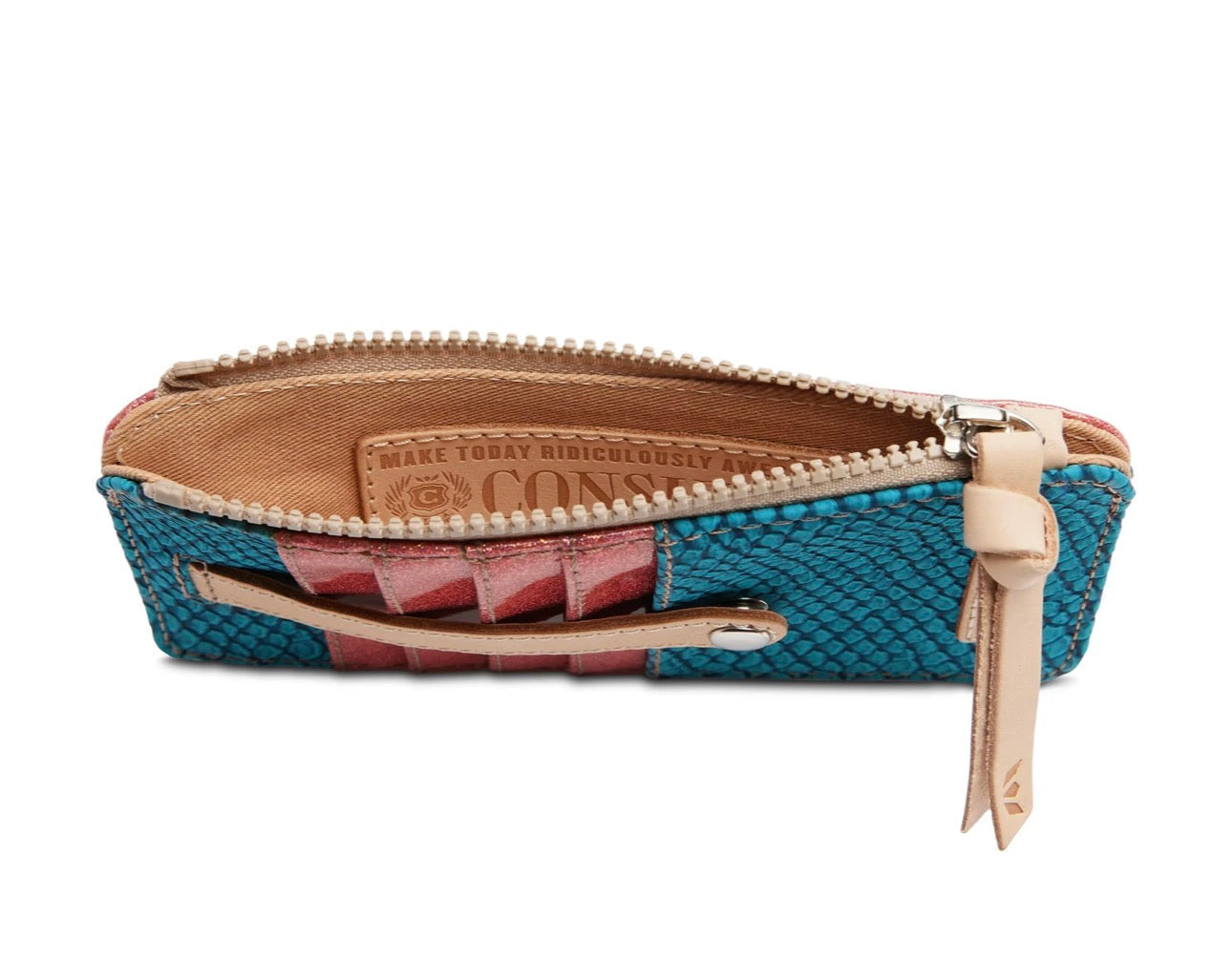 Woven pouch with zipper on a white background