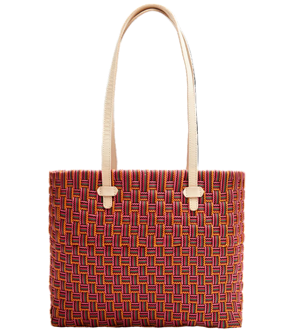 Tote bag with a woven pattern on a white background
