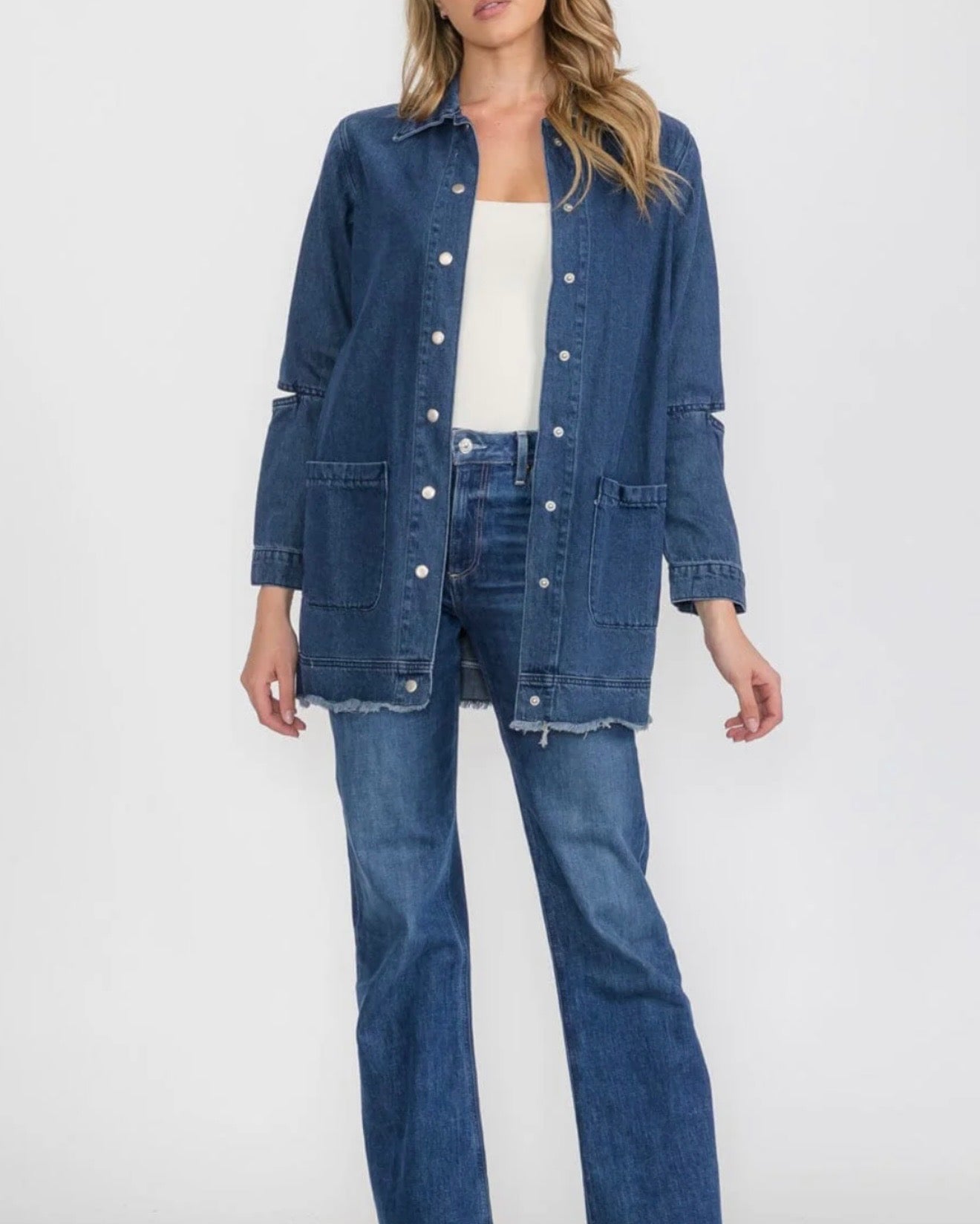 Long Cut Out Sleeve Button Up