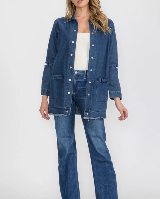 Long Cut Out Sleeve Button Up