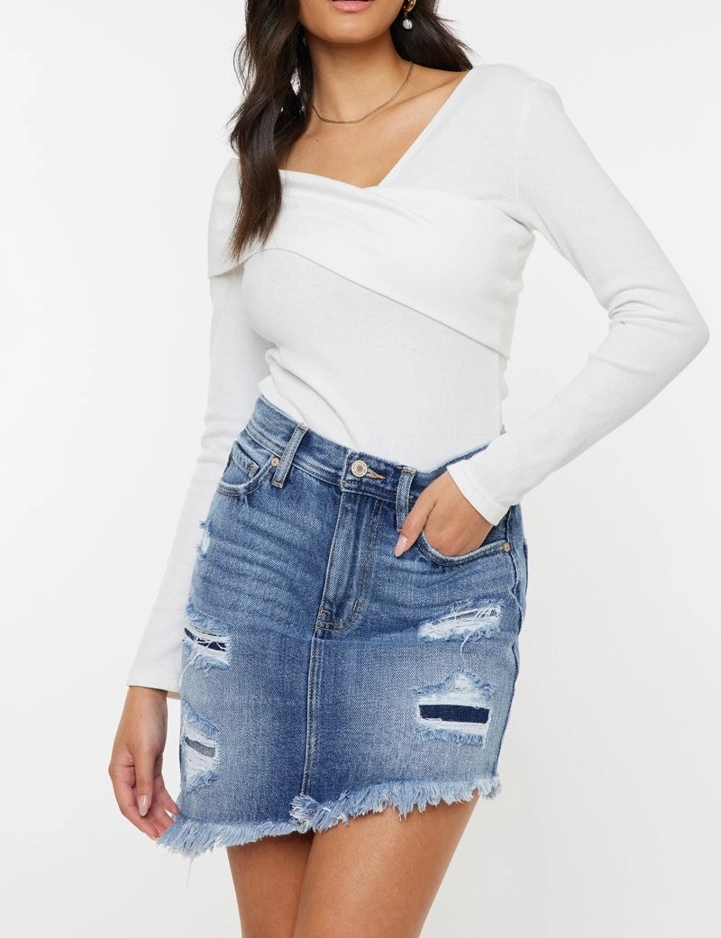KanCan Slanted Jean Skirt