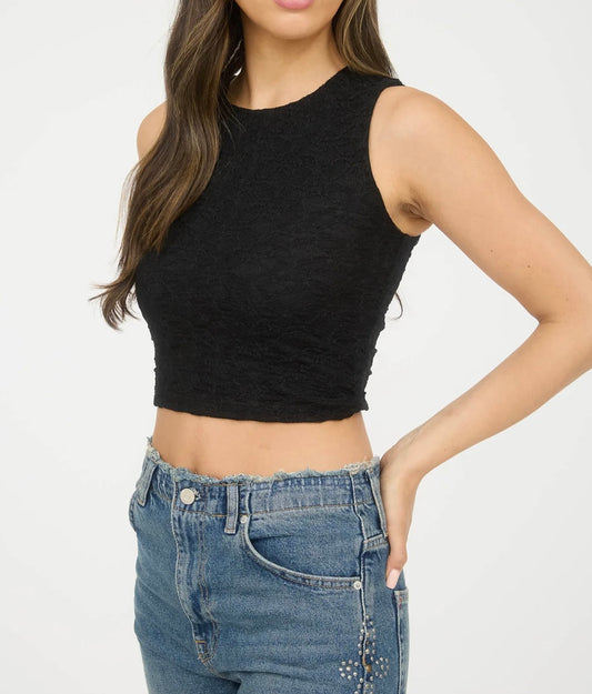Lace Tank Crop Top (Black)