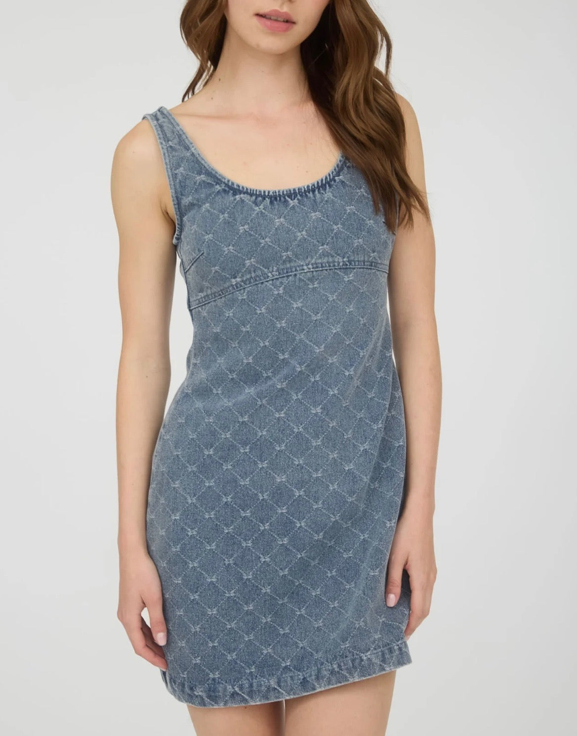 Bow Pattern Sleeveless Denim Mini Dress