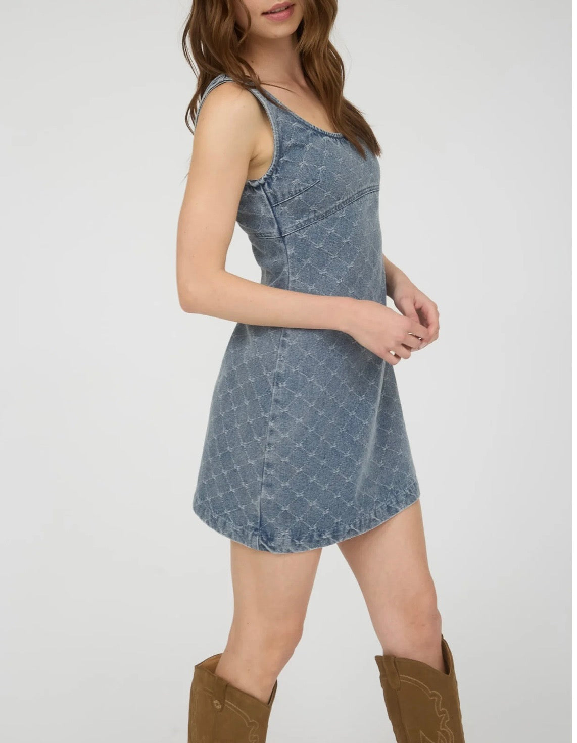 Bow Pattern Sleeveless Denim Mini Dress