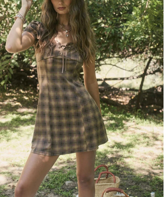 Plaid Lace Trim Mini Dress