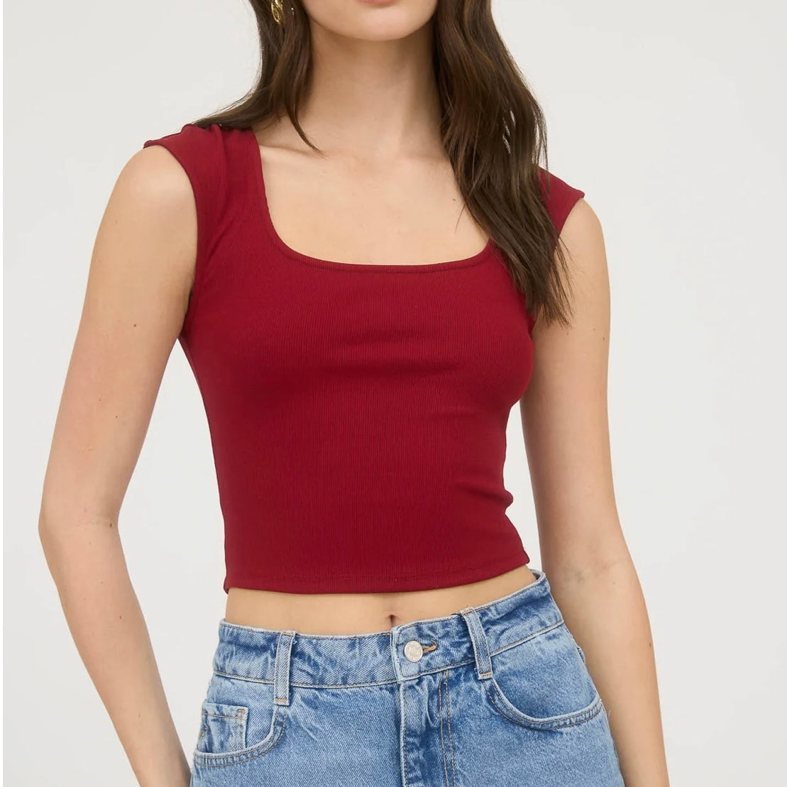 Crop Short Sleeve Top (Burgandy)