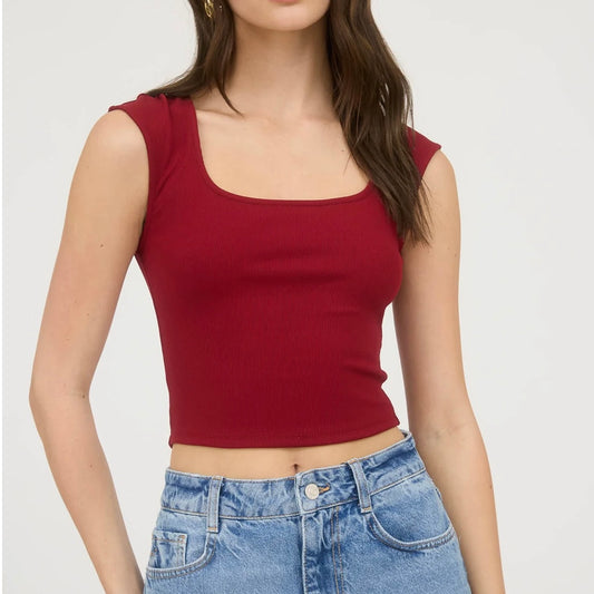 Crop Short Sleeve Top (Burgandy)