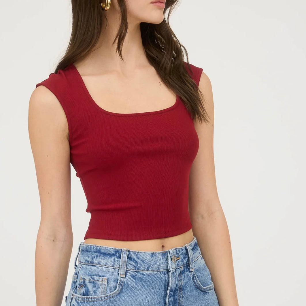 Crop Short Sleeve Top (Burgandy)