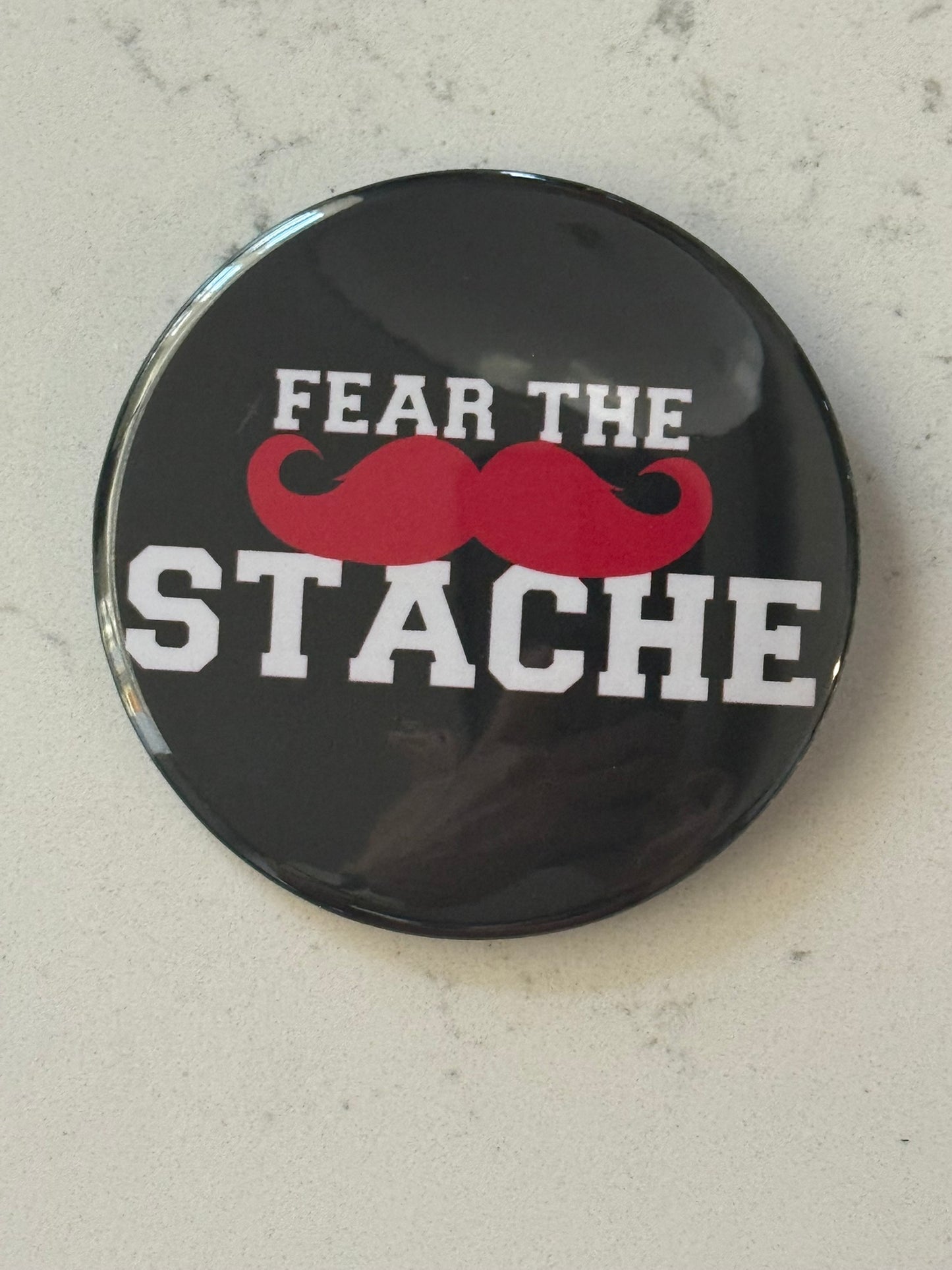 Red Mustache "Fear the Stache" Button