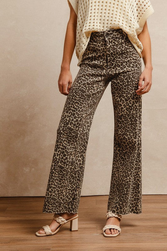 BiBi Leopard Print High Rise Flare Jeans