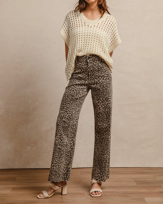 BiBi Leopard Print High Rise Flare Jeans