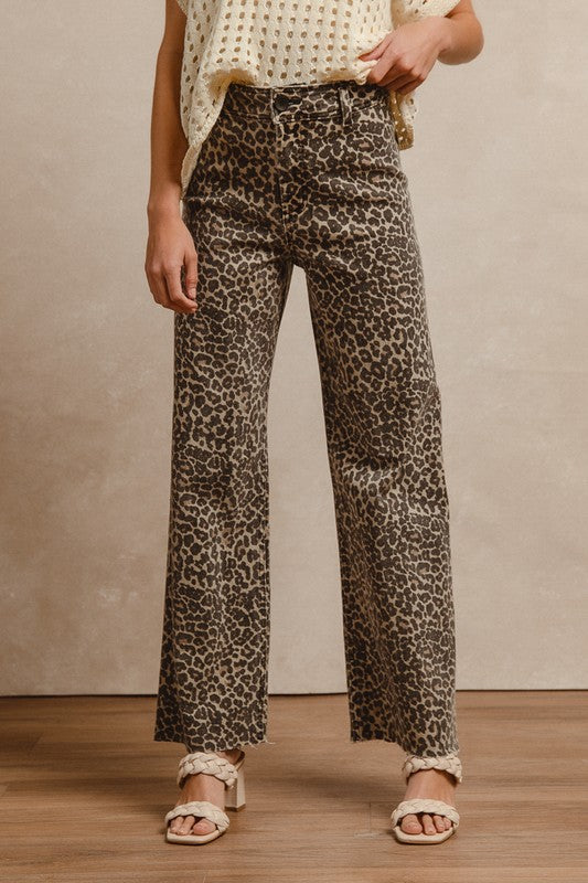 BiBi Leopard Print High Rise Flare Jeans