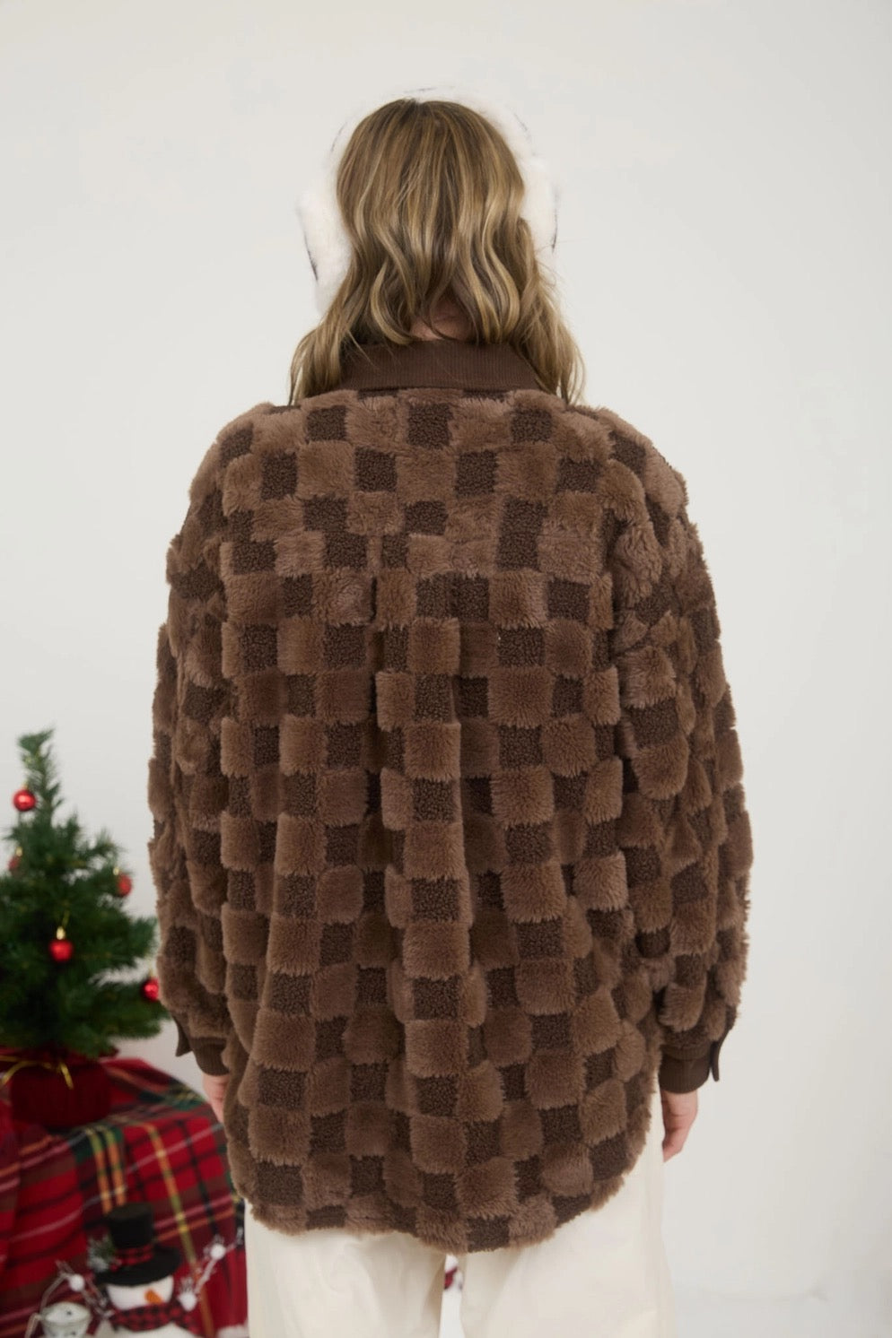 Checkered Faux Shearling Button Down Shacket - Sold out