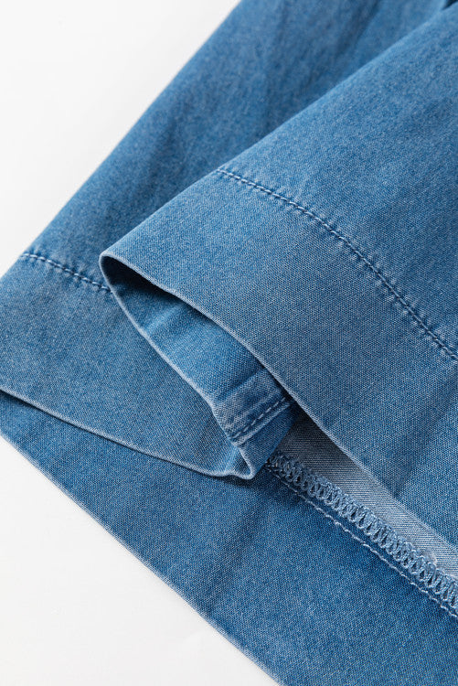 Dusk Blue Mineral Wash Button High Waist Wide Leg Jeans