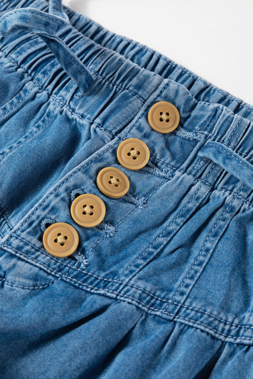 Dusk Blue Mineral Wash Button High Waist Wide Leg Jeans
