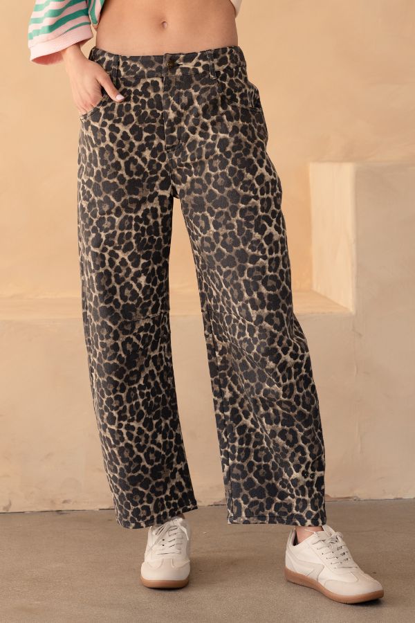 Trendility Leopard Print Barrel Jeans