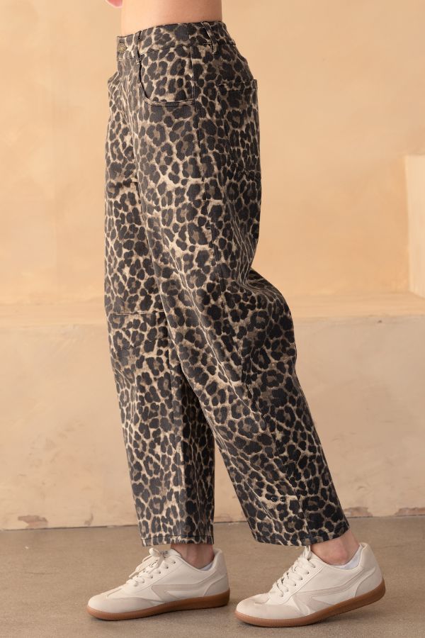 Trendility Leopard Print Barrel Jeans