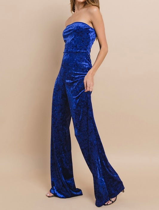 Tall Tube Velvet Jumpsuit (Blue)