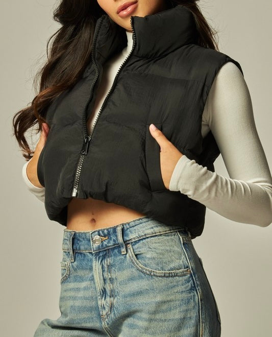 Cropped Mini Puffer Vest (Black)