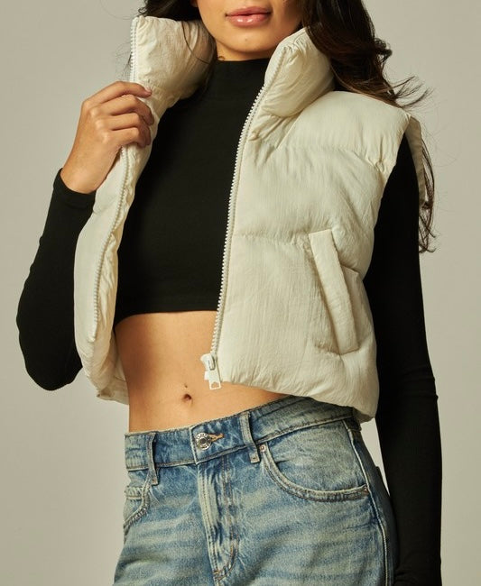 Cropped Mini Puffer Vest (Off White)