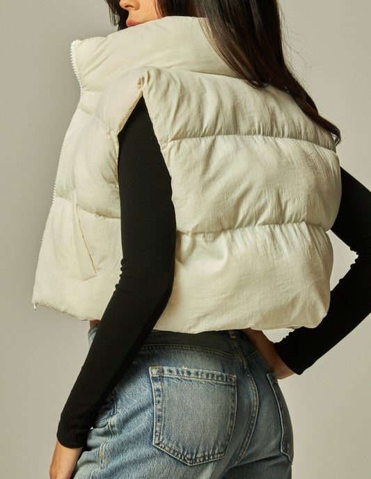 Cropped Mini Puffer Vest (Off White)