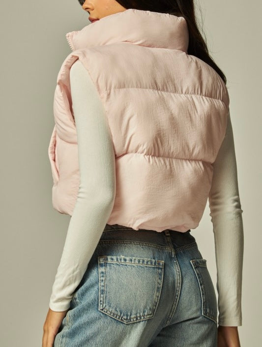 Cropped Mini Puffer Vest (Pink Blossom)