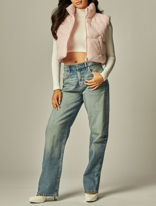 Cropped Mini Puffer Vest (Pink Blossom)