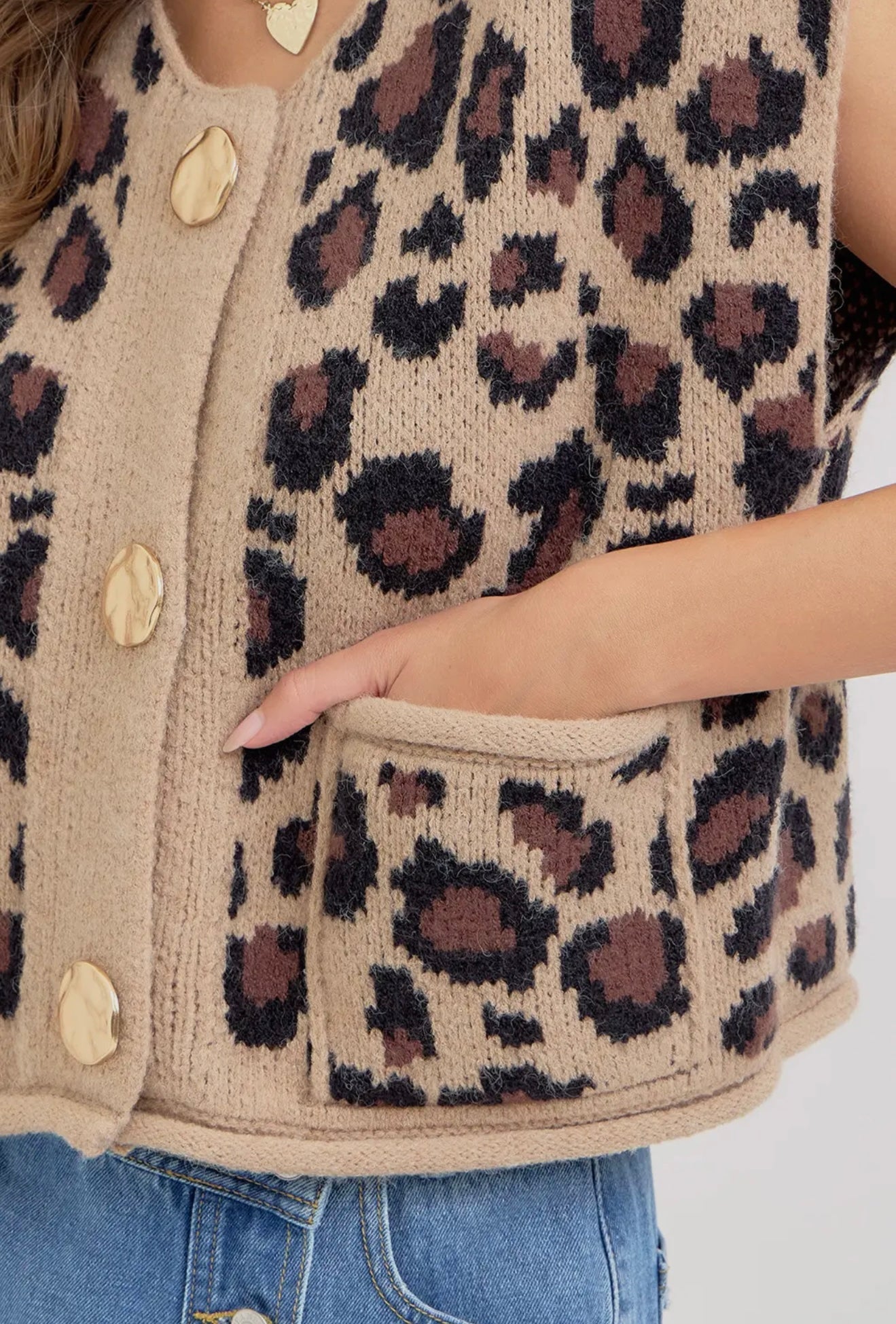 Leopard Print Knit Button-Up Sweater Top