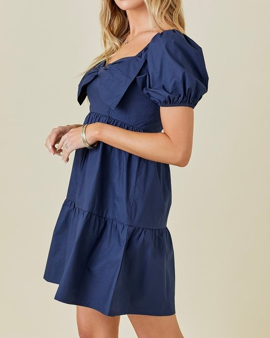 Tiered Mini Dress with Bow Detail