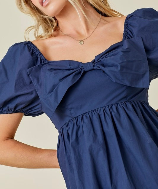 Tiered Mini Dress with Bow Detail